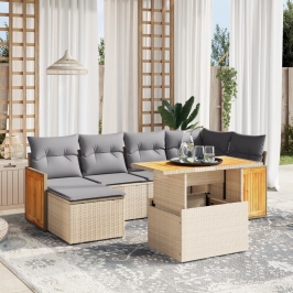 Set sofás de jardín 7 piezas y cojines ratán sintético beige