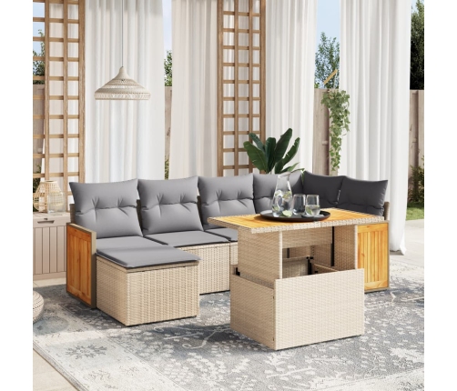 Set sofás de jardín 7 piezas y cojines ratán sintético beige