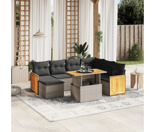 Set de sofás de jardín 8 pzas y cojines ratán sintético gris