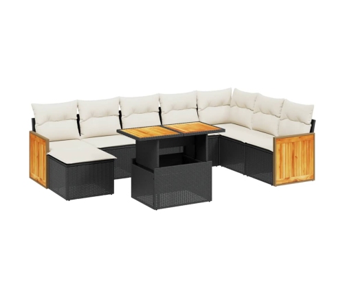 Set de sofás de jardín 8 piezas y cojines ratán sintético negro