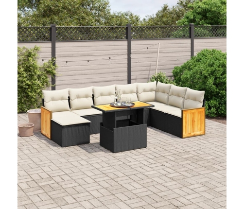 Set de sofás de jardín 8 piezas y cojines ratán sintético negro