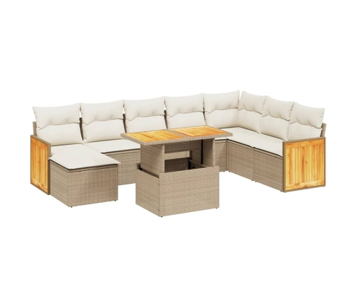Set de sofás de jardín 9 pzas con cojines ratán sintético beige