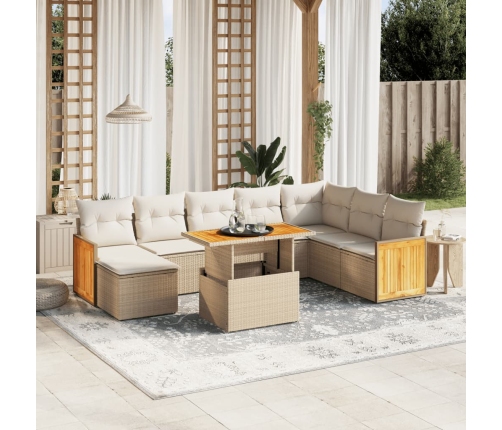 Set de sofás de jardín 9 pzas con cojines ratán sintético beige