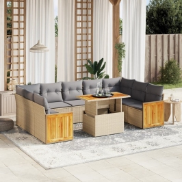Juego de sofás jardín con cojines beige 10 pzas ratán sintético