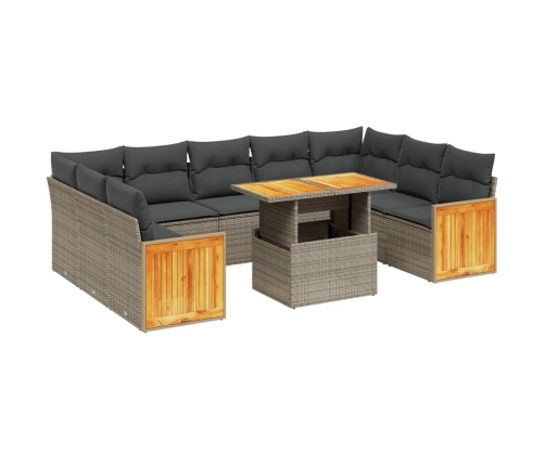 Set de sofás de jardín 10 pzas con cojines ratán sintético gris