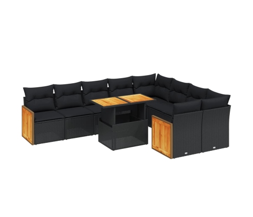 Set de sofás de jardín 10 pzas cojines ratán sintético negro
