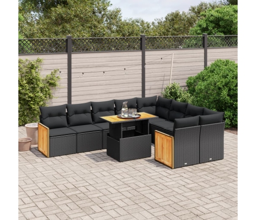 Set de sofás de jardín 10 pzas cojines ratán sintético negro