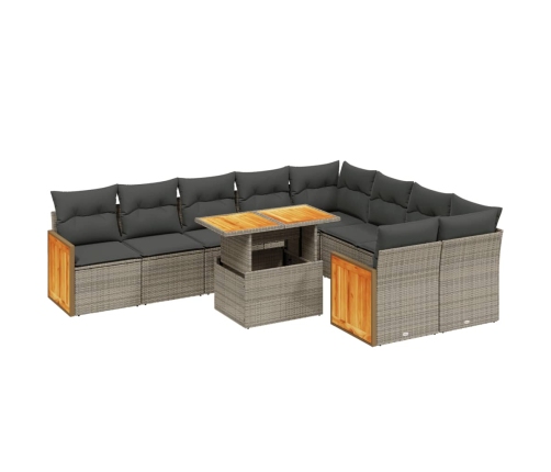 Set de sofás de jardín 10 pzas con cojines ratán sintético gris