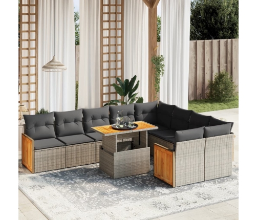 Set de sofás de jardín 10 pzas con cojines ratán sintético gris