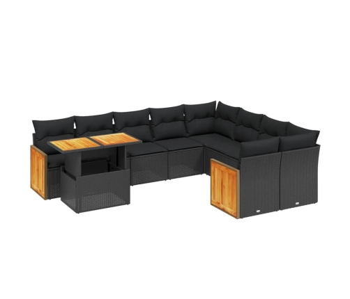 Set de sofás de jardín 10 pzas cojines ratán sintético negro