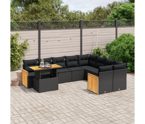 Set de sofás de jardín 10 pzas cojines ratán sintético negro