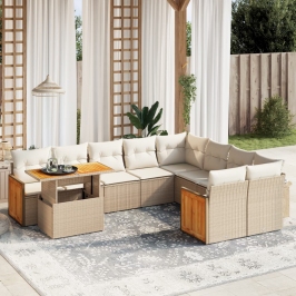 Juego de sofás jardín con cojines beige 10 pzas ratán sintético