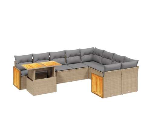 Juego de sofás jardín con cojines beige 10 pzas ratán sintético