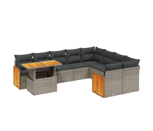 Set de sofás de jardín 10 pzas con cojines ratán sintético gris