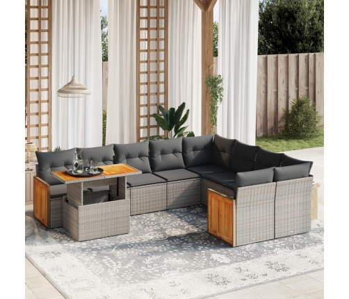 Set de sofás de jardín 10 pzas con cojines ratán sintético gris