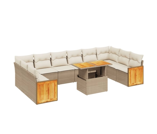 Set de sofás de jardín 11pzas con cojines ratán sintético beige
