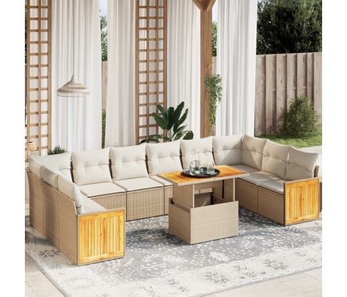 Set de sofás de jardín 11pzas con cojines ratán sintético beige