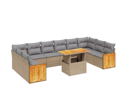 Set de sofás de jardín 11pzas con cojines ratán sintético beige