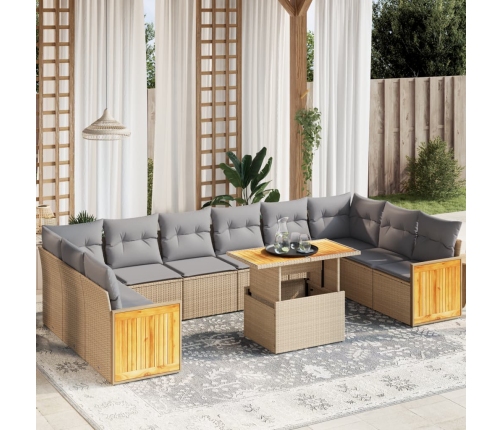 Set de sofás de jardín 11pzas con cojines ratán sintético beige