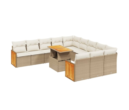 Set de sofás de jardín 11pzas con cojines ratán sintético beige