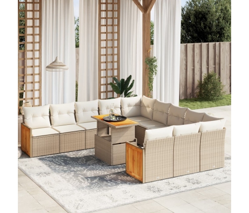 Set de sofás de jardín 11pzas con cojines ratán sintético beige