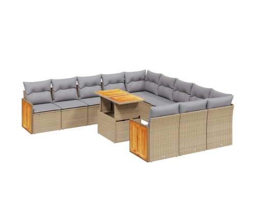Set de sofás de jardín 11pzas con cojines ratán sintético beige