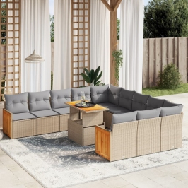Set de sofás de jardín 11pzas con cojines ratán sintético beige