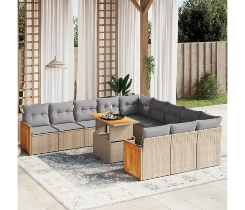 Set de sofás de jardín 11pzas con cojines ratán sintético beige