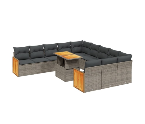 Set de sofás de jardín 11 pzas y cojines ratán sintético gris