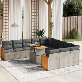 Set de sofás de jardín 11 pzas y cojines ratán sintético gris