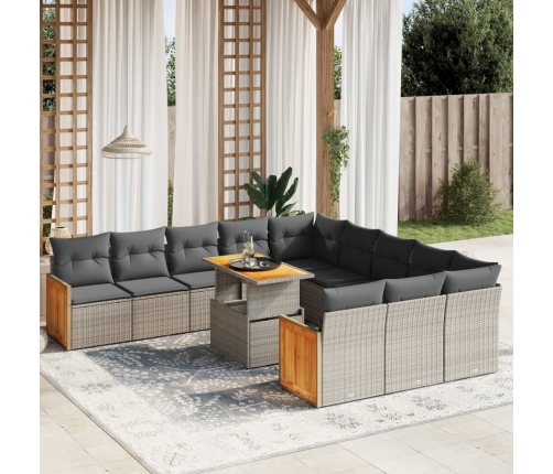Set de sofás de jardín 11 pzas y cojines ratán sintético gris