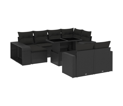 Set de sofás de jardín 11 pzas y cojines ratán sintético negro