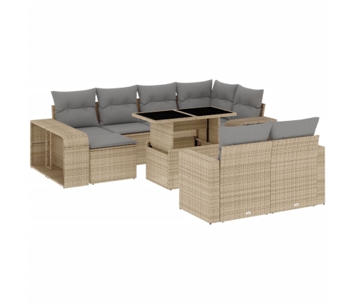Set de sofás de jardín 11pzas con cojines ratán sintético beige