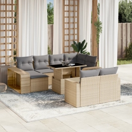 Set de sofás de jardín 11pzas con cojines ratán sintético beige