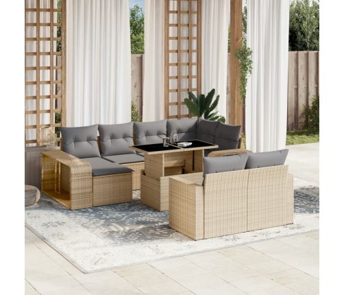 Set de sofás de jardín 11pzas con cojines ratán sintético beige