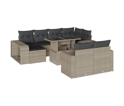 Set de sofás de jardín 11 pzas y cojines ratán sintético gris