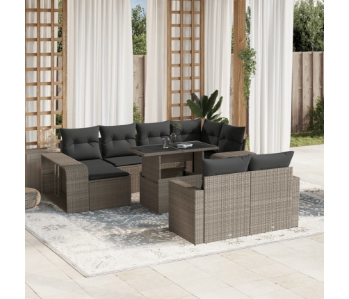 Set de sofás de jardín 11 pzas y cojines ratán sintético gris