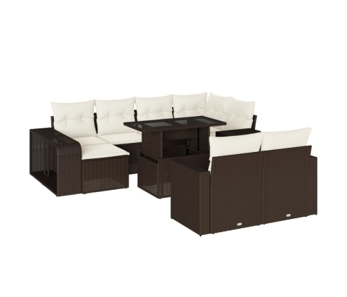 Set de sofás de jardín 11 pzas cojines ratán sintético marrón