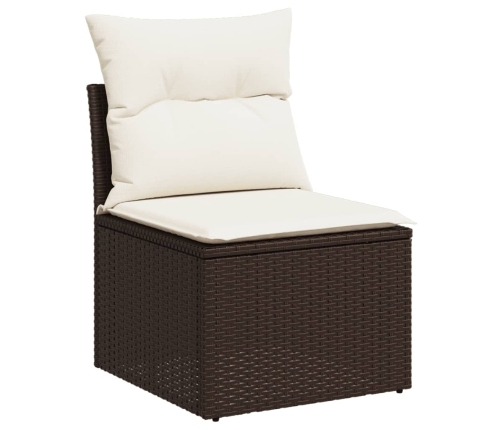Set de sofás de jardín 11 pzas cojines ratán sintético marrón