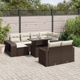 Set de sofás de jardín 11 pzas cojines ratán sintético marrón