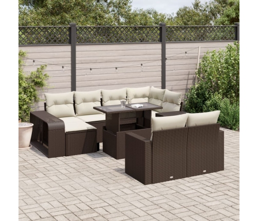 Set de sofás de jardín 11 pzas cojines ratán sintético marrón