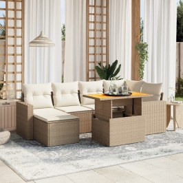 Set de sofás de jardín 11pzas con cojines ratán sintético beige