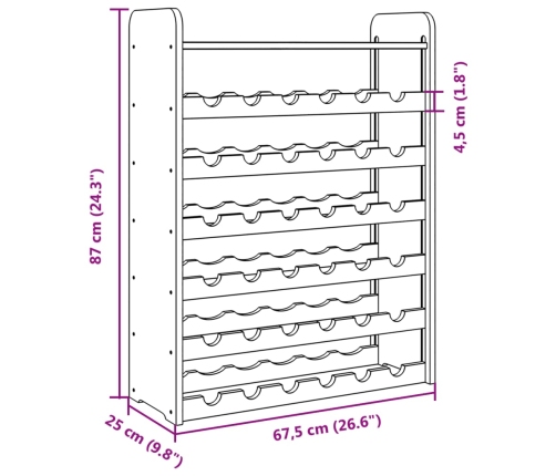 Botellero con tablero superior madera maciza pino 67,5x25x87 cm