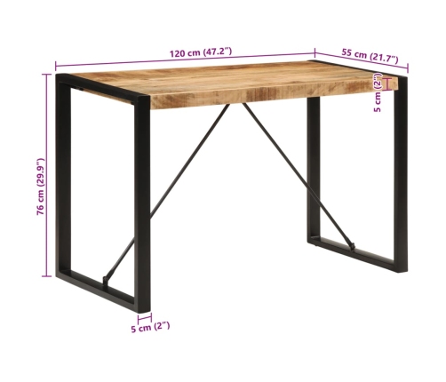 Mesa de comedor madera maciza de mango rugoso 120x55x76 cm