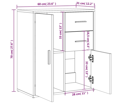 Aparador de madera ingeniería 2 uds gris hormigón 60x31x70 cm