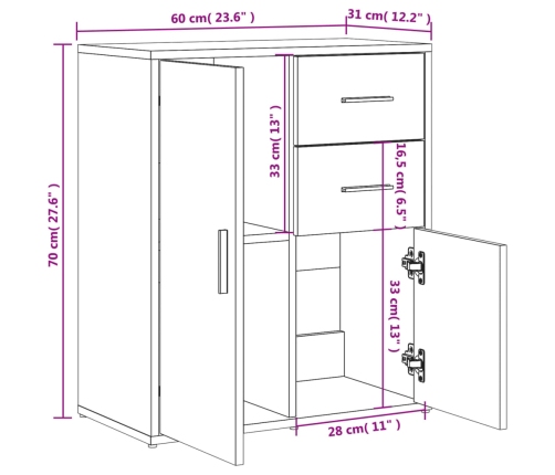 Aparador de madera de ingeniería 2 uds roble ahumado 60x31x70cm