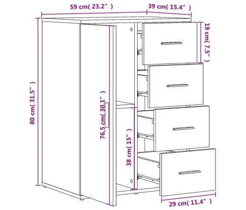 Aparadores 2 uds madera de ingeniería blanco 59x39x80 cm