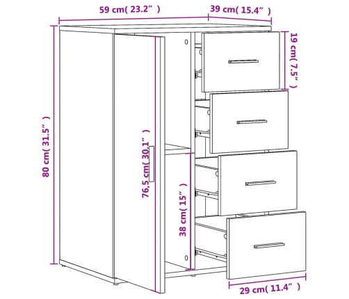 Aparadores 2 uds madera de ingeniería gris hormigón 59x39x80 cm