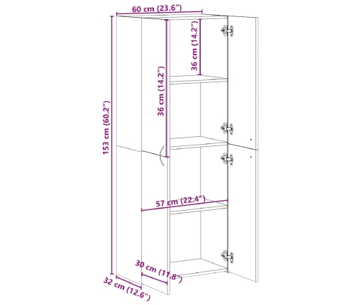 Armario archivador madera ingeniería gris Sonoma 60x32x153 cm