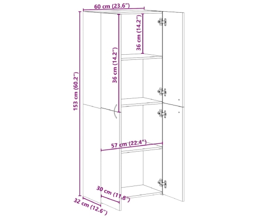 Armario archivador madera ingeniería roble marrón 60x32x153 cm